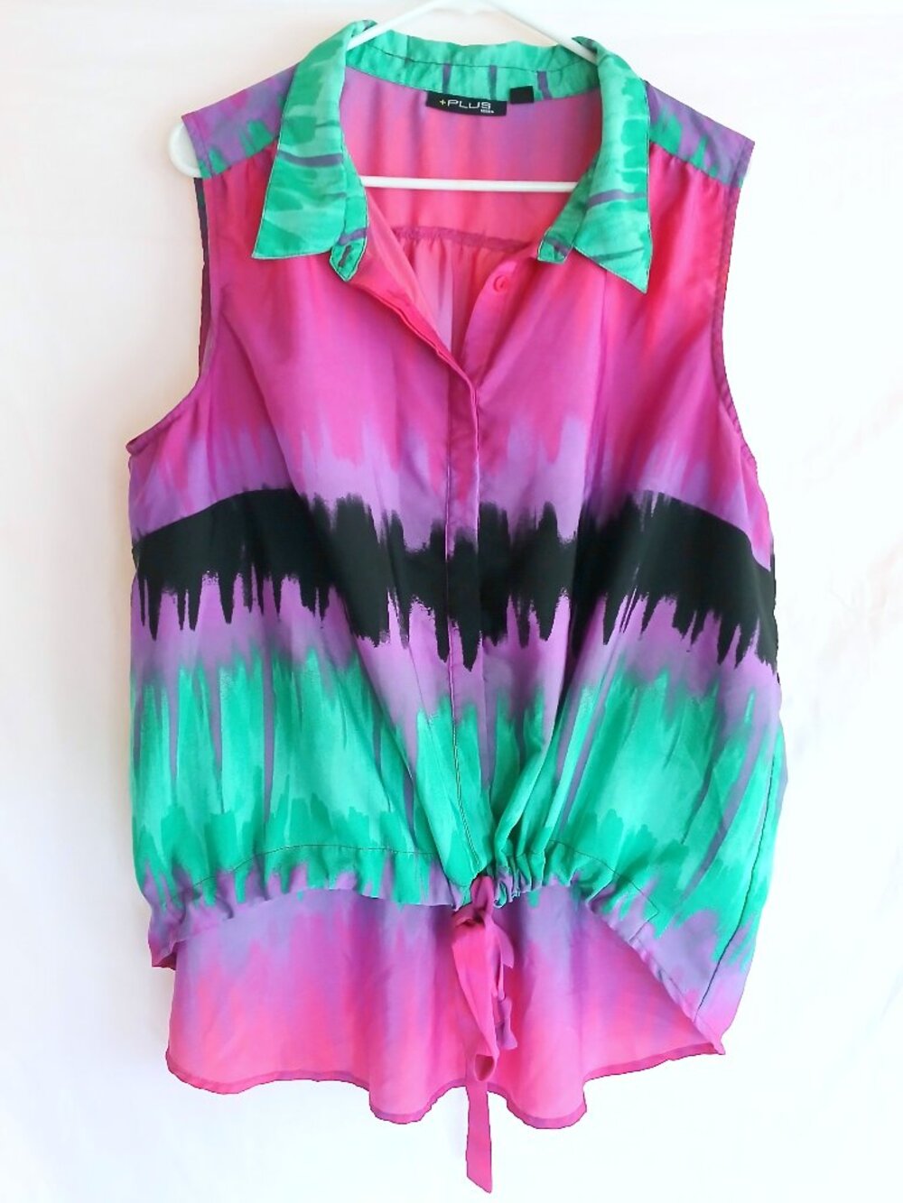 Moda Plus High Low Sleeveless Flowy Top Shirt Blouse 2X Boho Festival Artsy